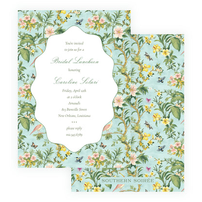 Vintage Tropical Chinoiserie Wavy Border Invitation