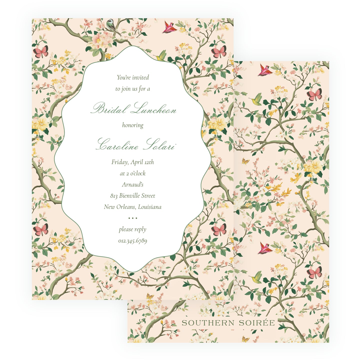 Vintage Peach Chinoiserie Wavy Border Invitation