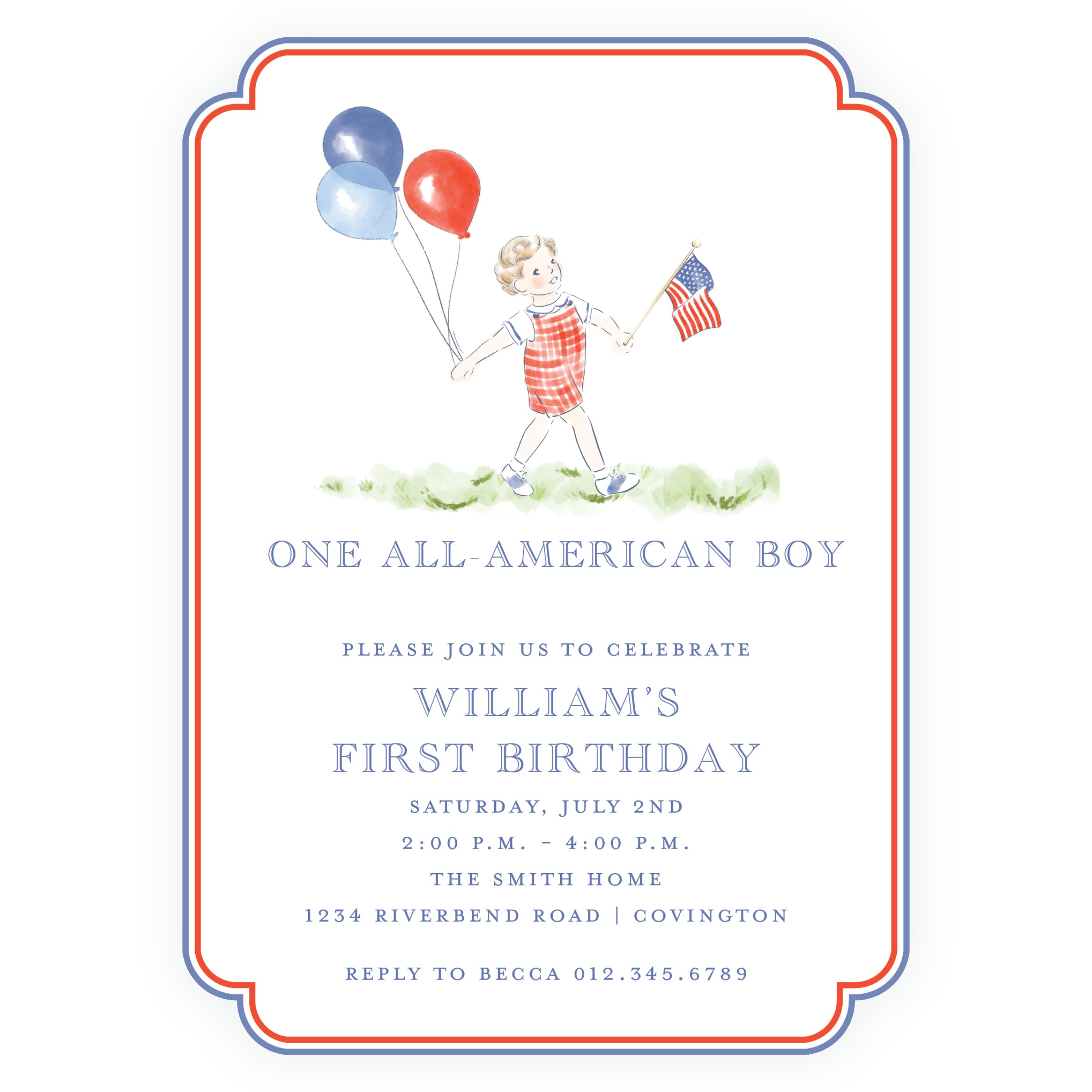 Sweet Liberty Die-Cut All-American Boy Birthday Invitation