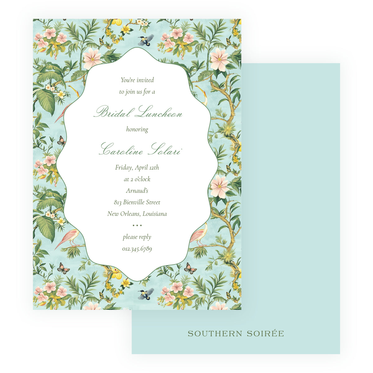 Vintage Tropical Chinoiserie Wavy Border Invitation