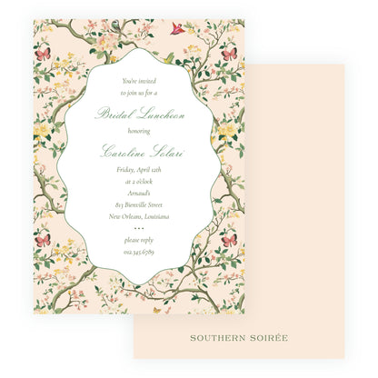 Vintage Peach Chinoiserie Wavy Border Invitation