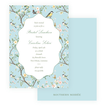 Vintage Blue Chinoiserie Wavy Border Invitation