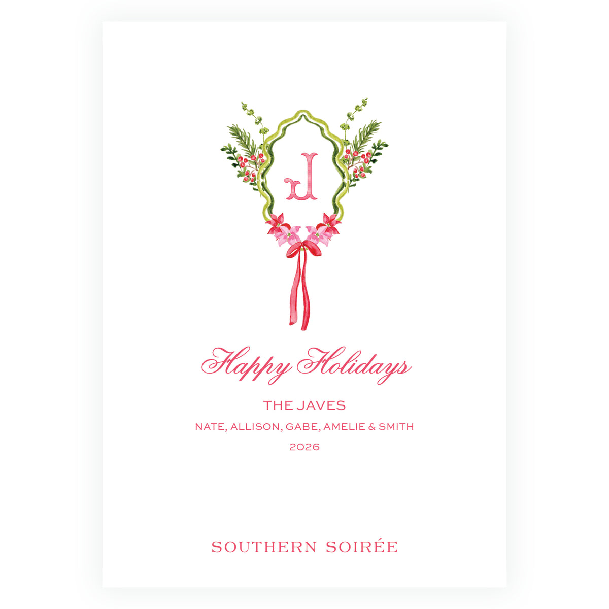 Poinsettia Garden Wavy Frame Holiday Photo Card