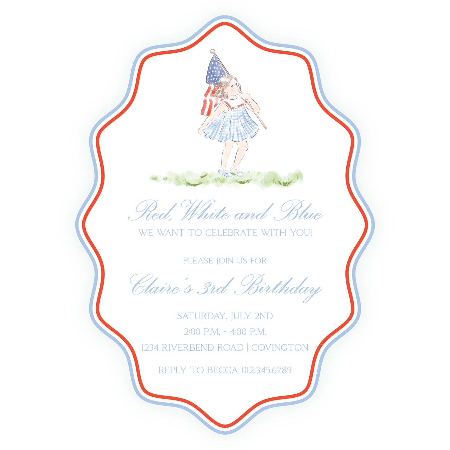 Sweet Liberty Girl Wavy Oval Invitation