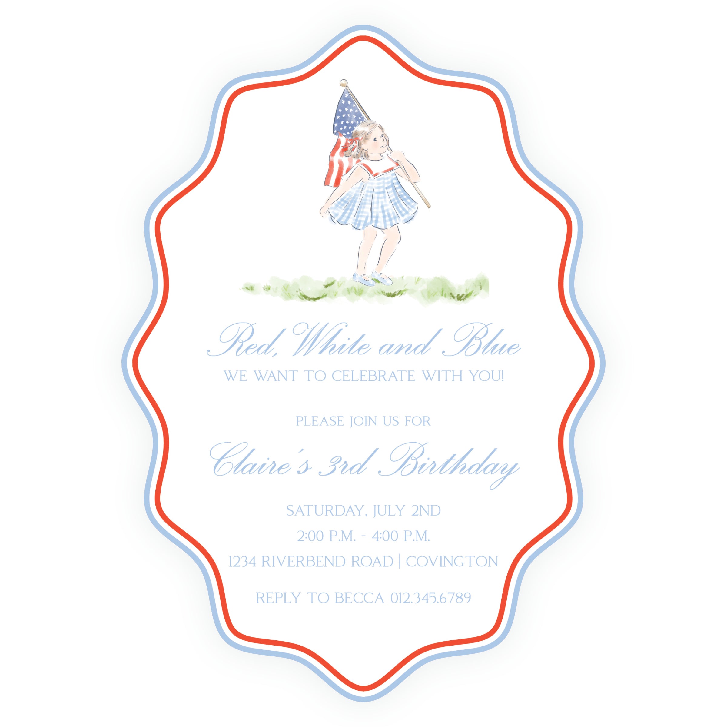 Sweet Liberty Girl Wavy Oval Invitation