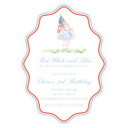 Sweet Liberty Girl Wavy Oval Invitation