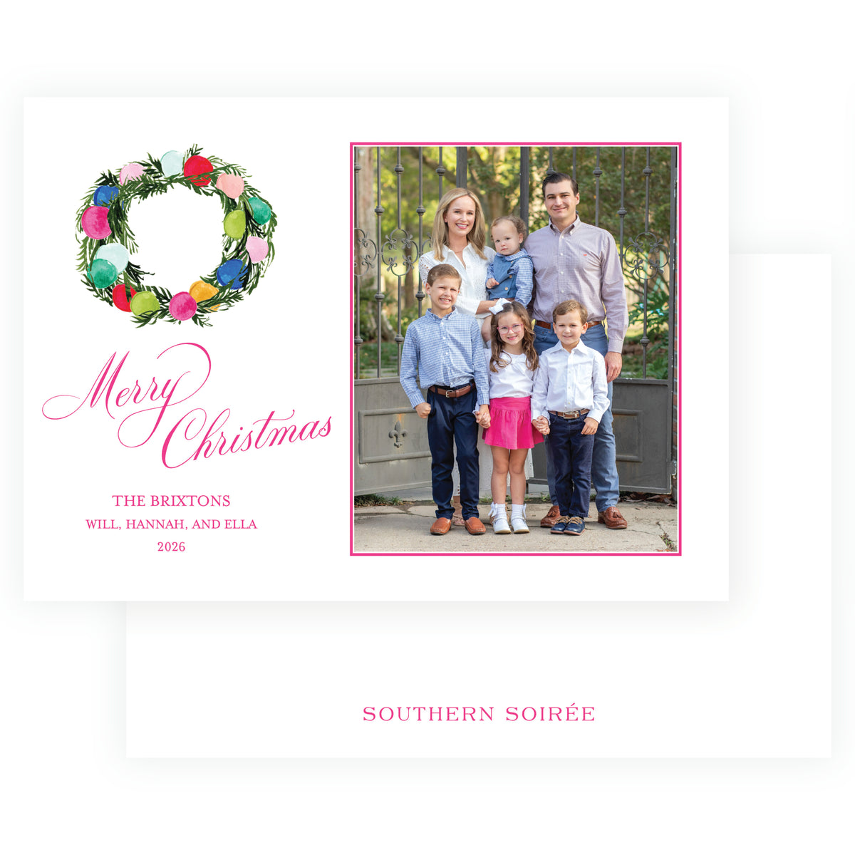 Vintage Cheer Ornament Wreath Holiday Photo Card