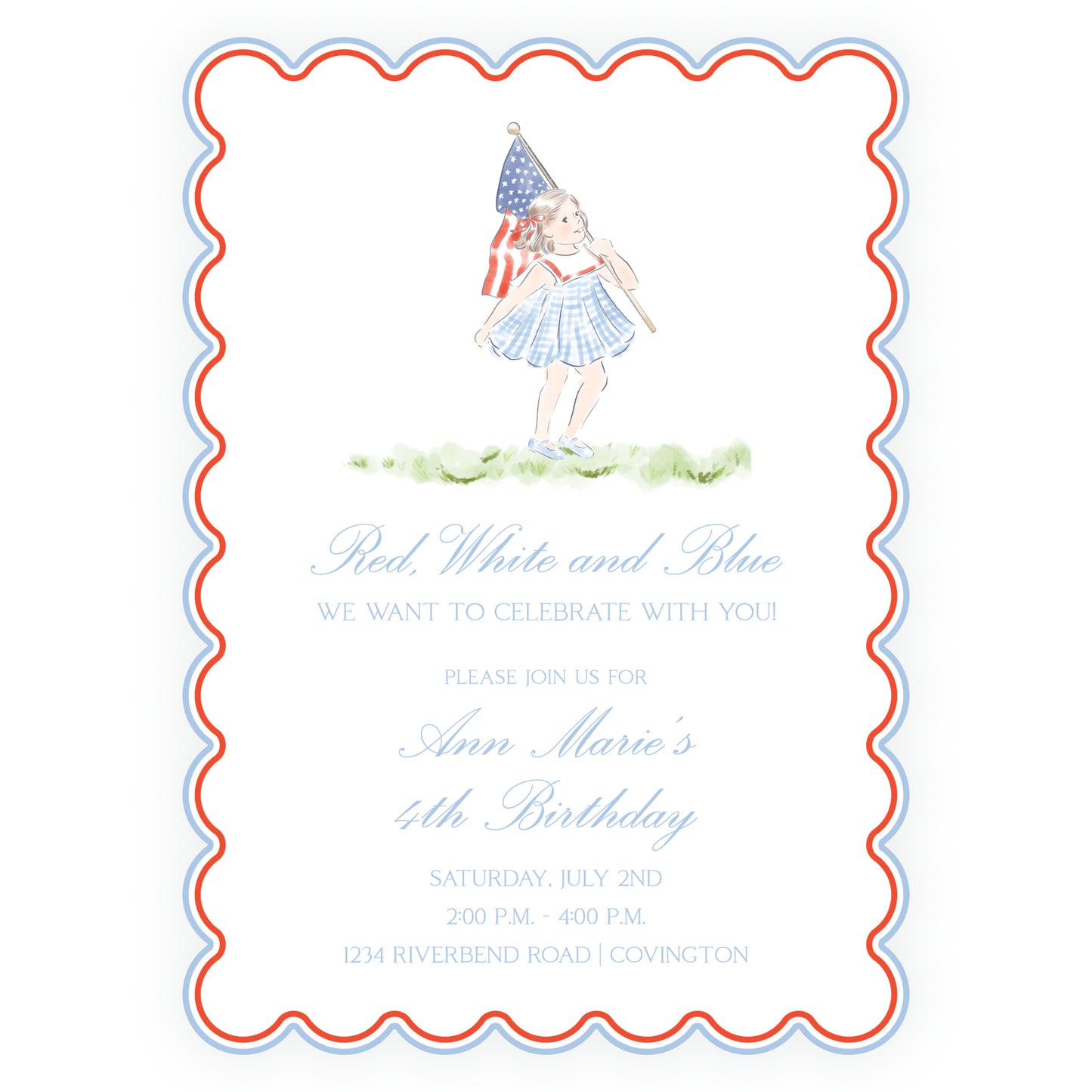 Sweet Liberty Girl Scallop Invitation