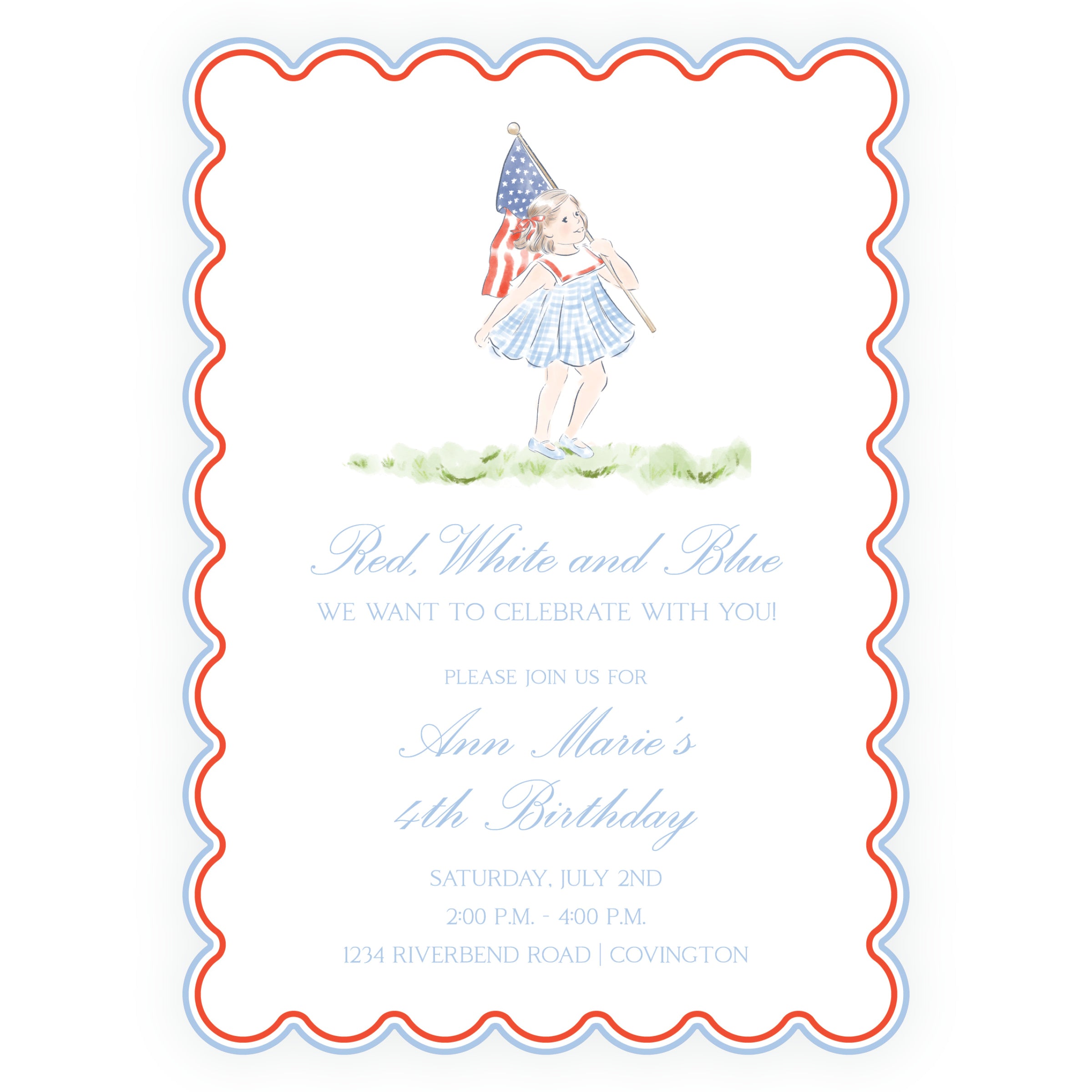 Sweet Liberty Girl Scallop Invitation
