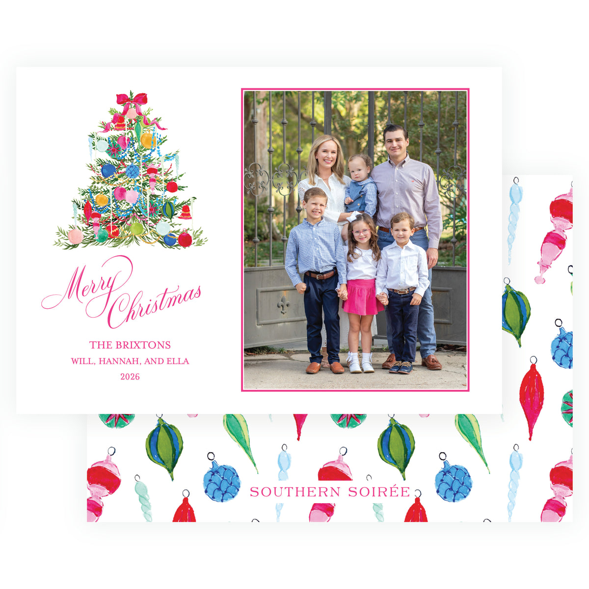 Vintage Cheer Ornament Tree Holiday Photo Card