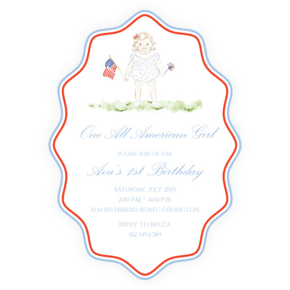 Sweet Liberty Toddler Girl Wavy Oval Invitation