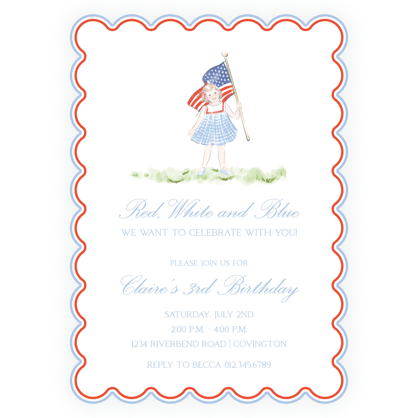 Sweet Liberty Forward Facing Girl Scallop Invitation