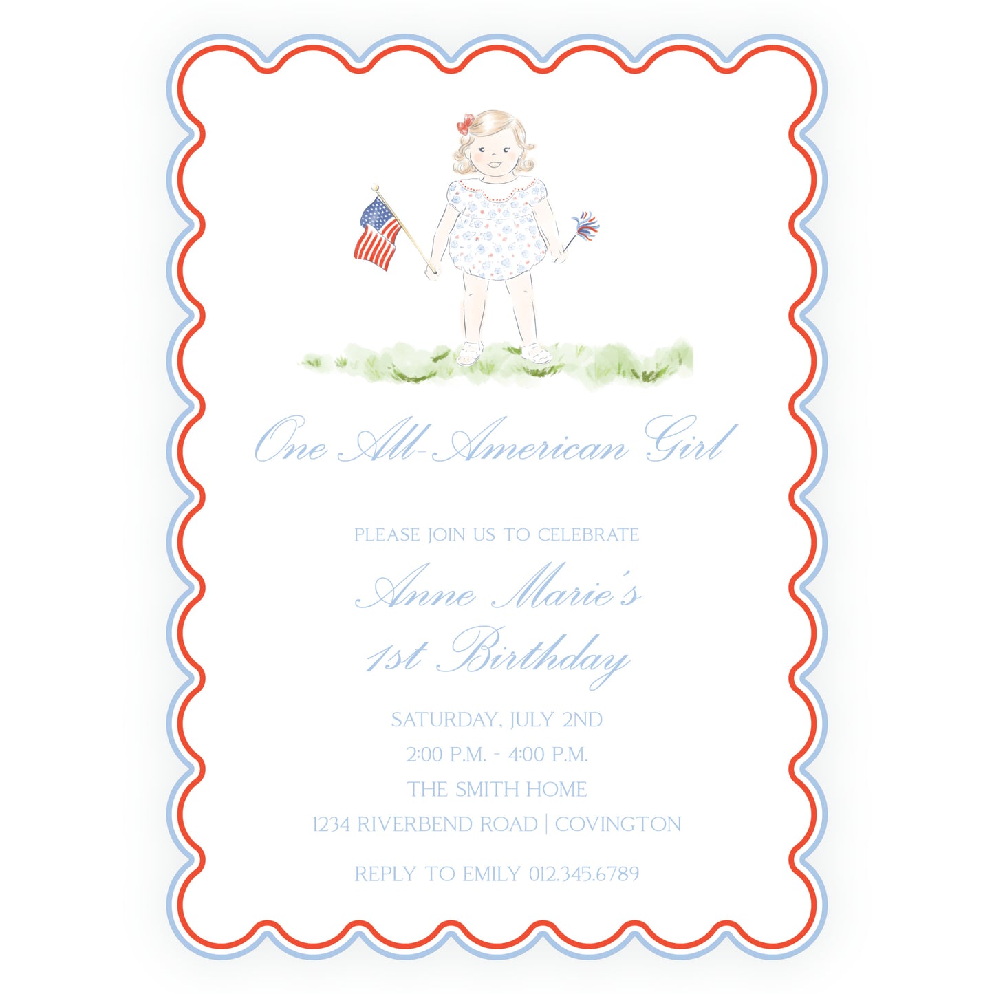 Sweet Liberty Toddler Girl Scallop Invitation