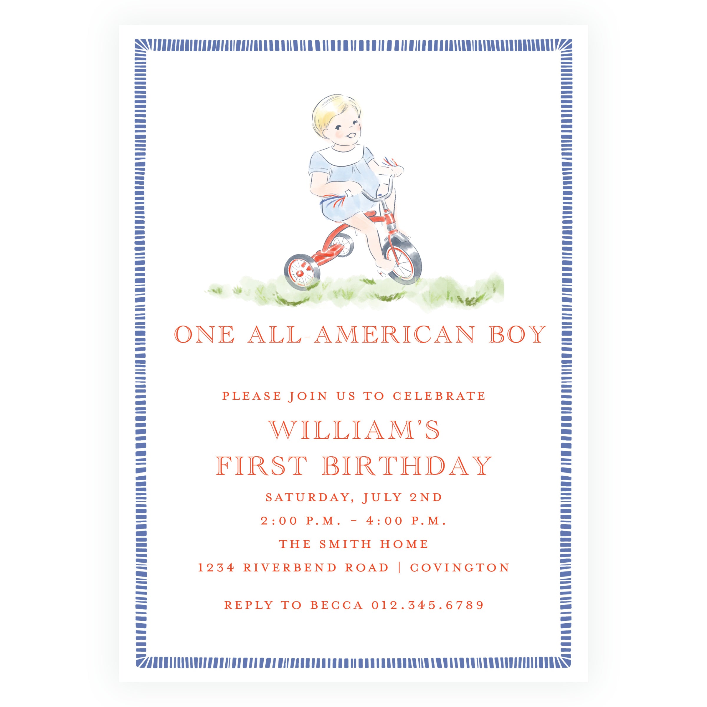 Sweet Liberty All-American Boy Tricycle Birthday Invitation
