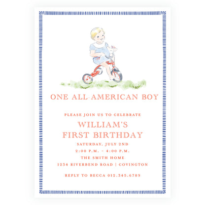 Sweet Liberty Toddler on Tricycle Invitation