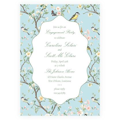 Vintage Blue Chinoiserie Wavy Border Invitation
