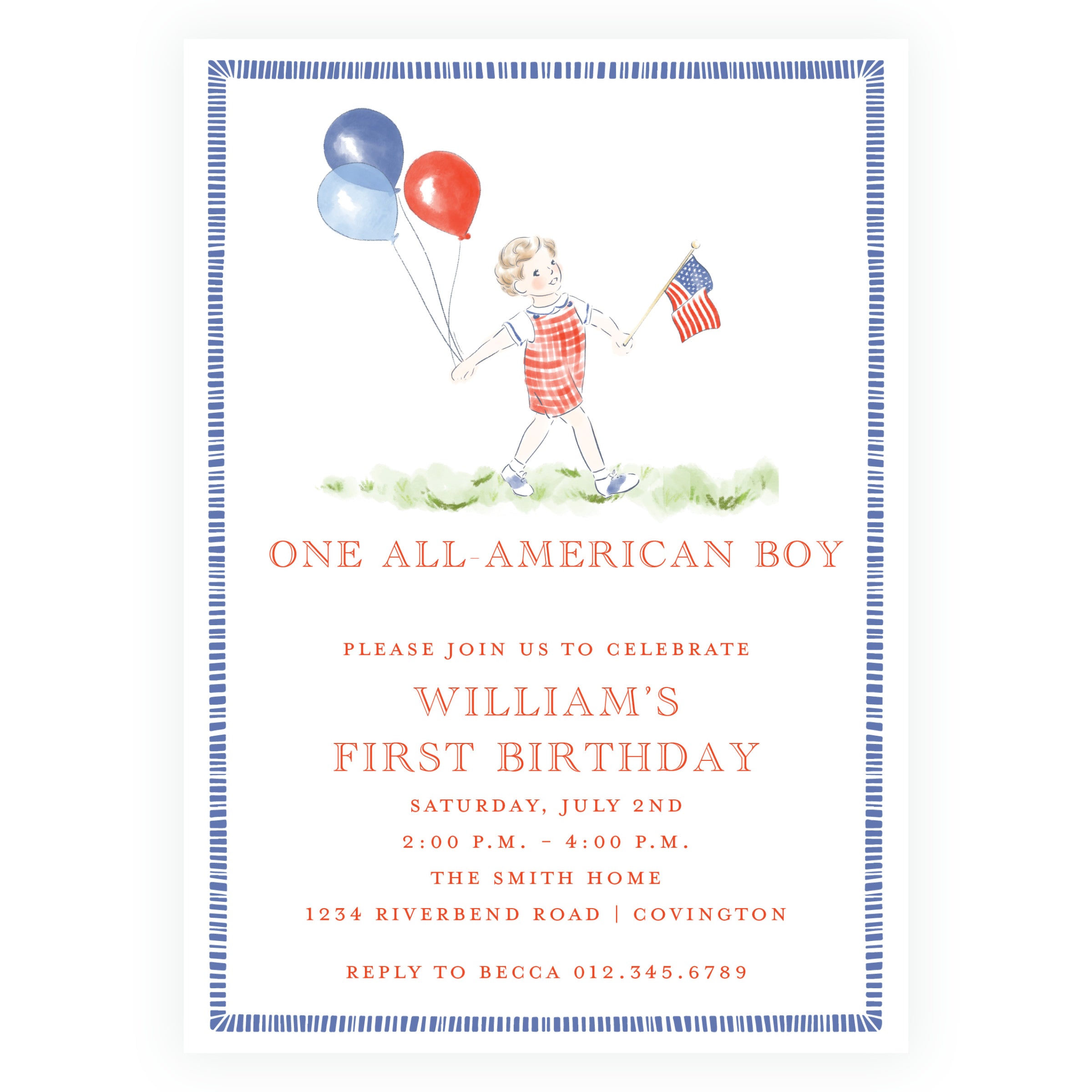 Sweet Liberty All-American Boy First Birthday Invitation