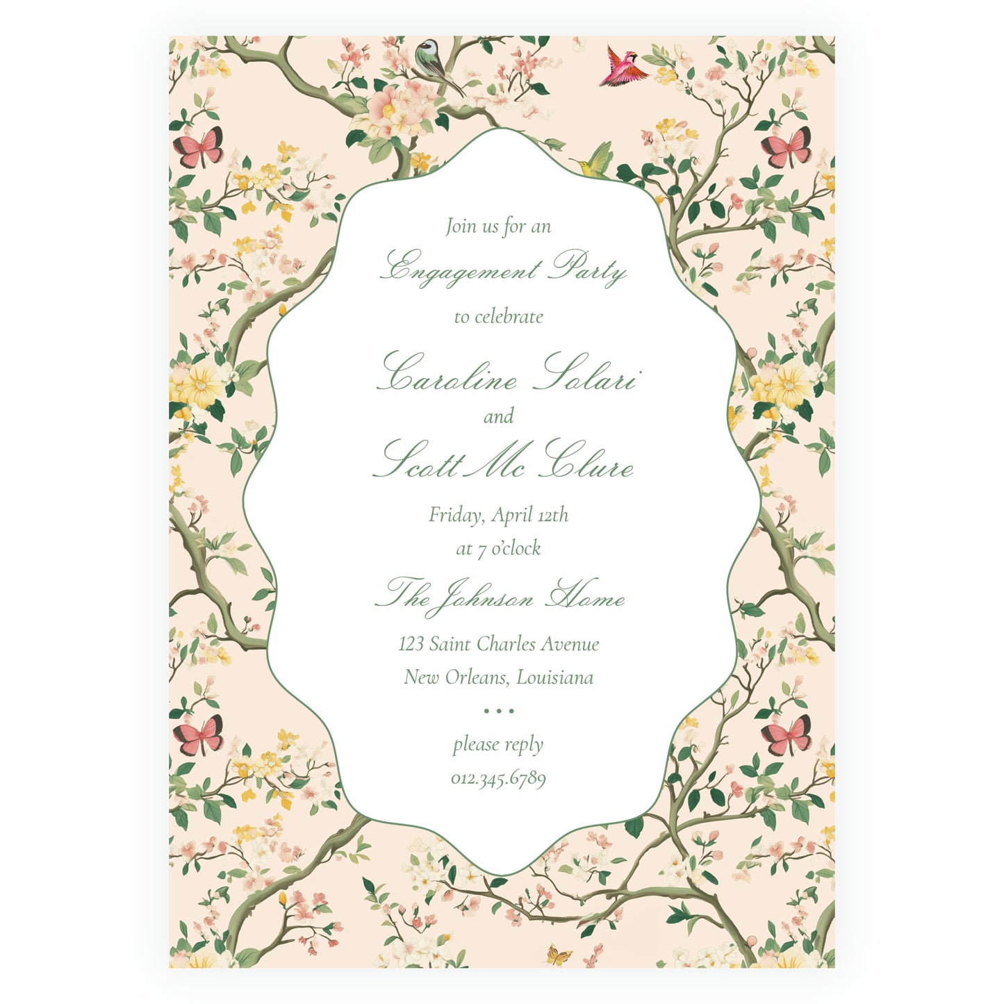 Vintage Chinoiserie Peach Wavy Border Invitation