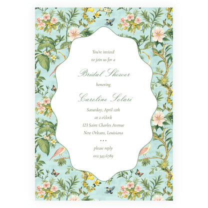 Vintage Tropical Chinoiserie Wavy Border Invitation