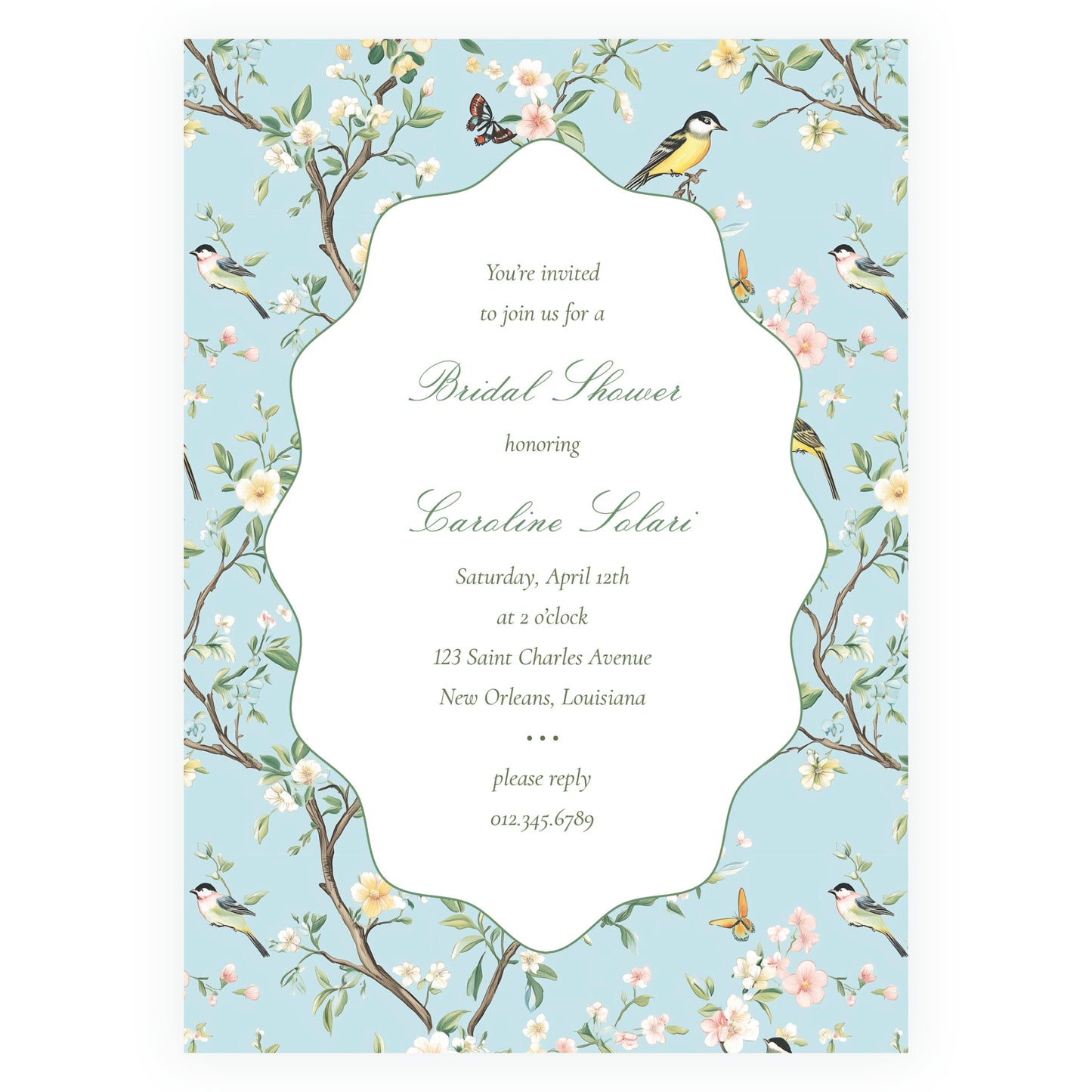 Vintage Blue Chinoiserie Wavy Border Invitation