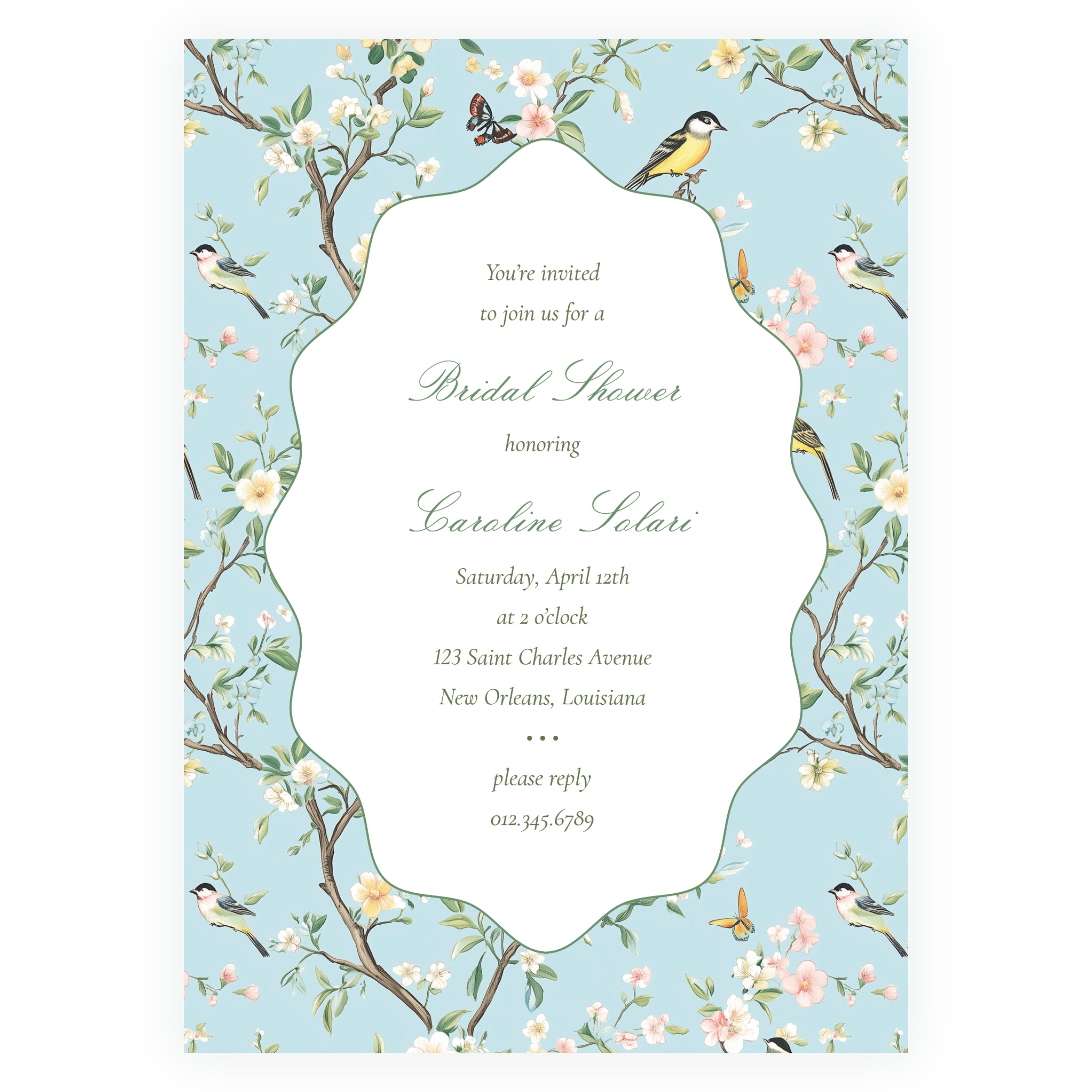 Vintage Blue Chinoiserie Wavy Border Invitation