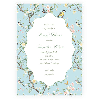 Vintage Blue Chinoiserie Wavy Border Invitation