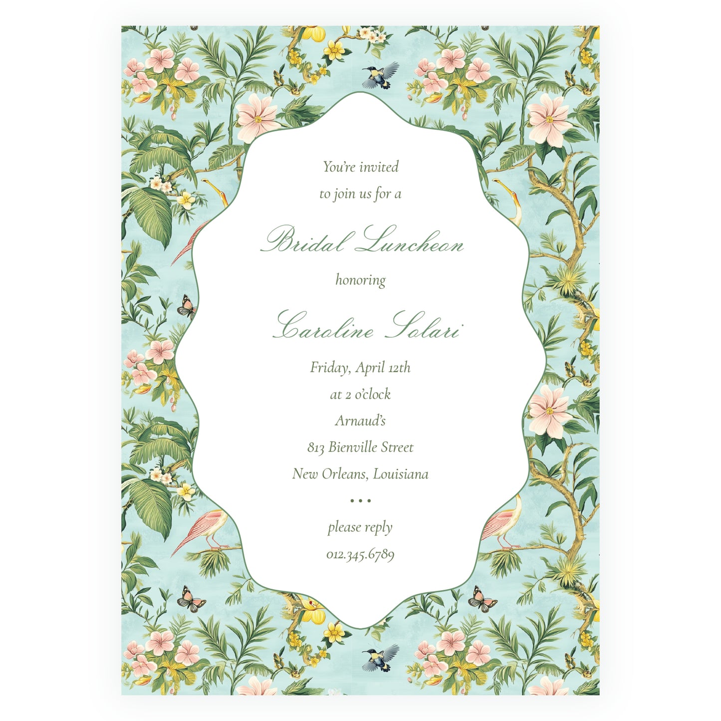 Vintage Tropical Chinoiserie Wavy Border Invitation