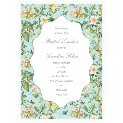 Vintage Tropical Chinoiserie Wavy Border Invitation