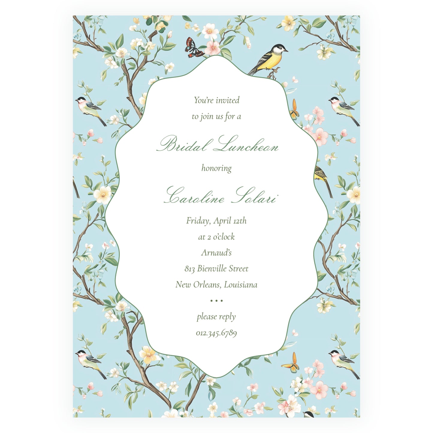 Vintage Blue Chinoiserie Wavy Border Invitation