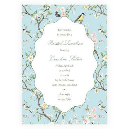 Vintage Blue Chinoiserie Wavy Border Invitation