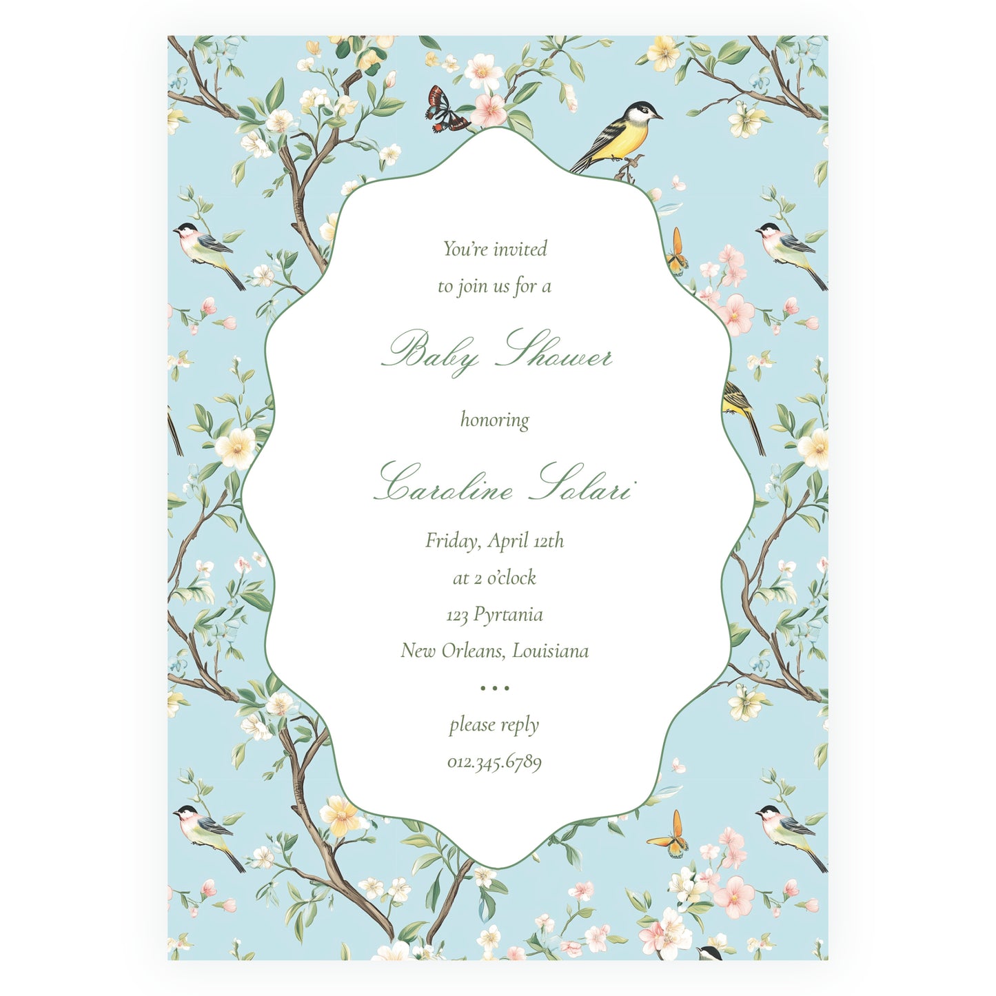 Vintage Blue Chinoiserie Wavy Border Invitation