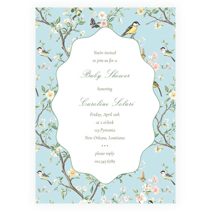 Vintage Blue Chinoiserie Wavy Border Invitation