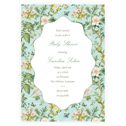 Vintage Tropical Chinoiserie Wavy Border Invitation