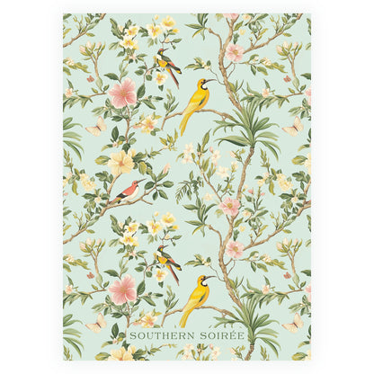 Vintage Green Chinoiserie Wavy Border Invitation