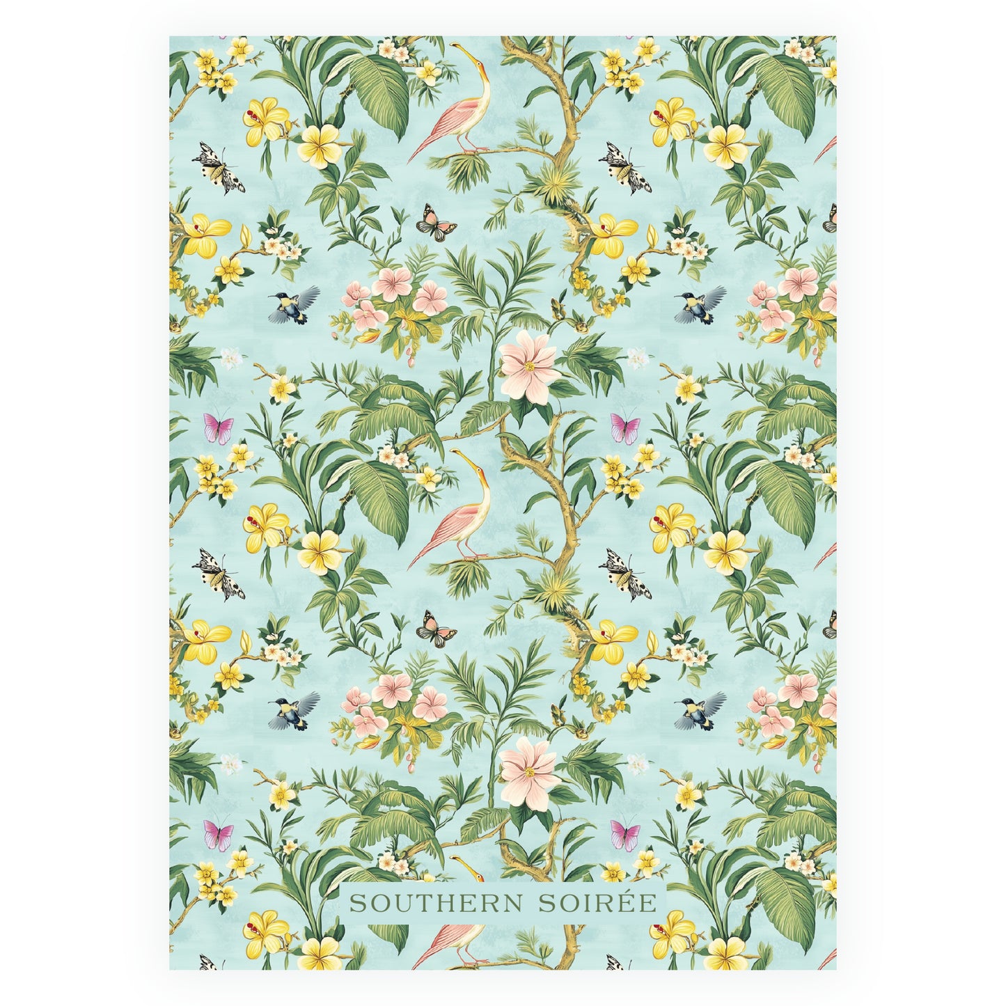 Vintage Tropical Chinoiserie Wavy Border Invitation