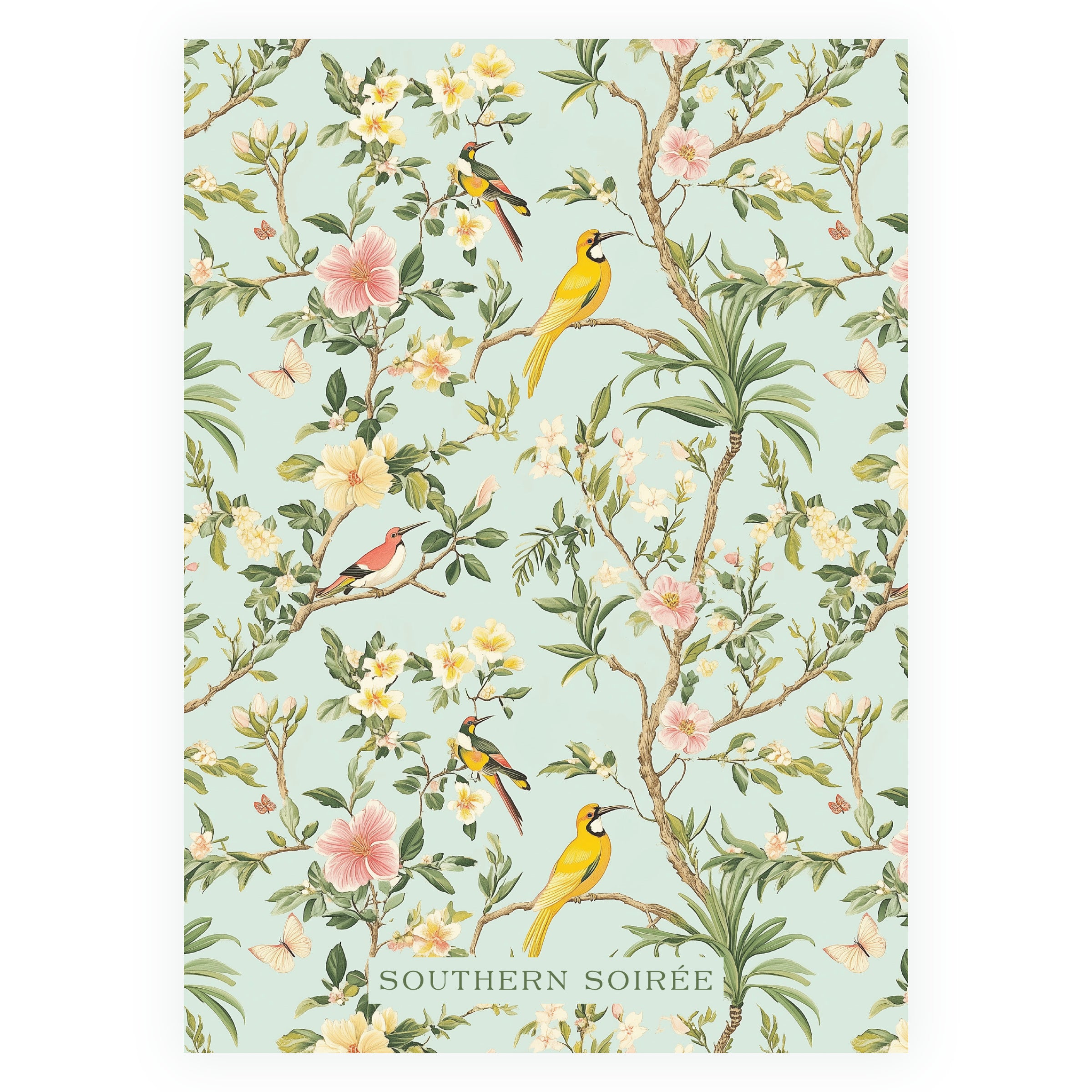 Vintage Green Chinoiserie Wavy Border Invitation