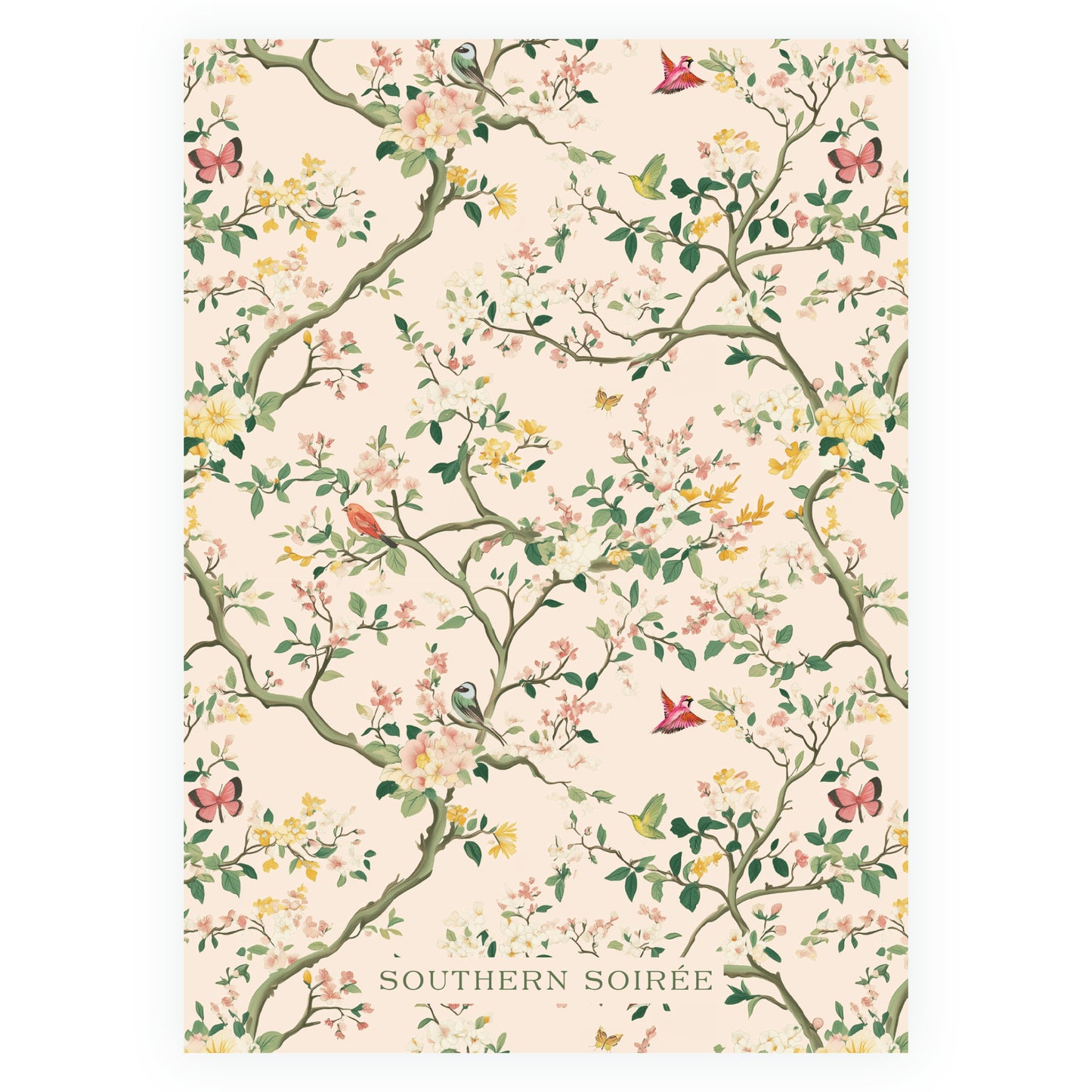 Vintage Peach Chinoiserie Wavy Border Invitation