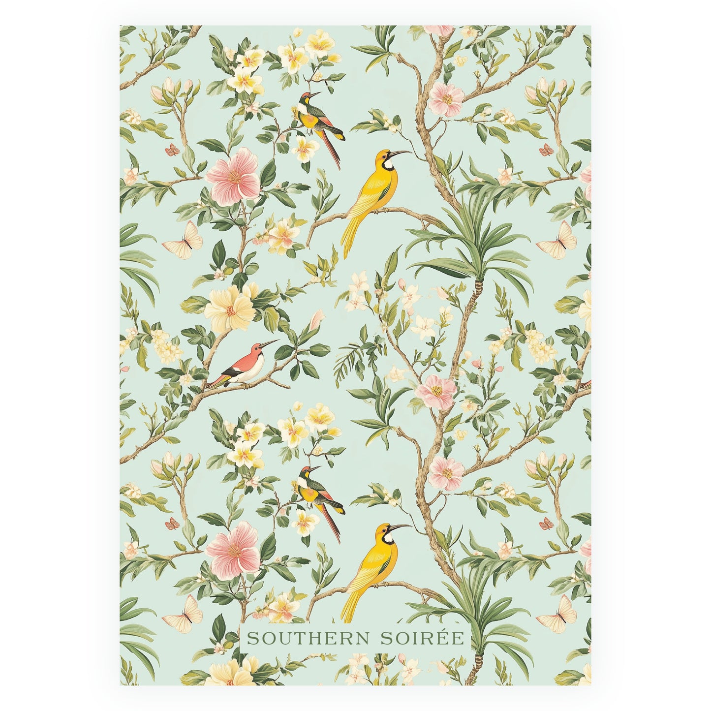 Vintage Green Chinoiserie Wavy Border Invitation