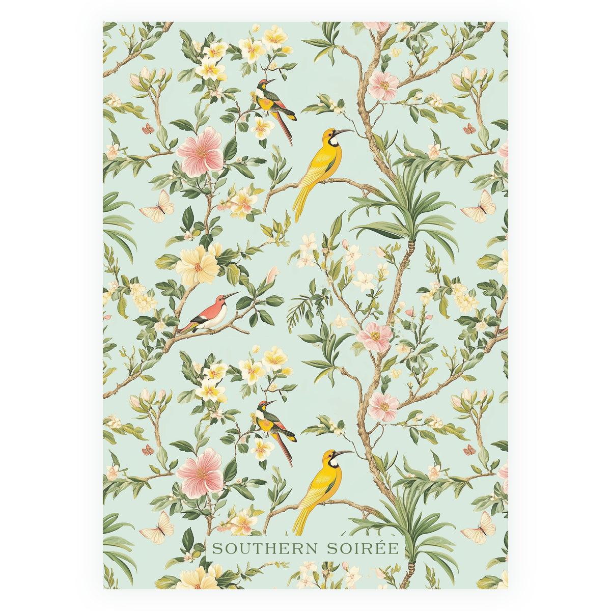 Vintage Green Chinoiserie Wavy Border Invitation