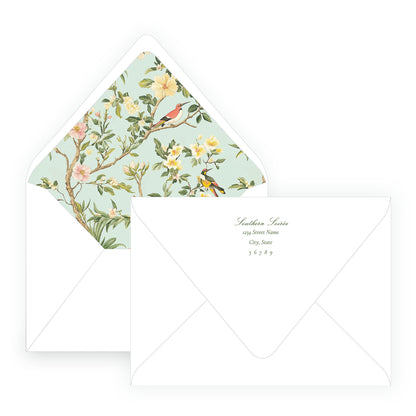 Vintage Green Chinoiserie Wavy Border Invitation