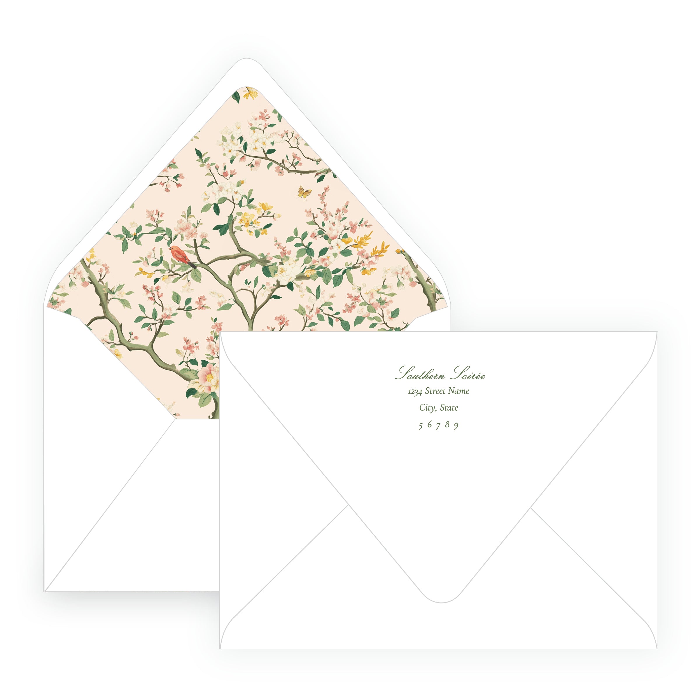 Vintage Peach Chinoiserie Wavy Border Invitation