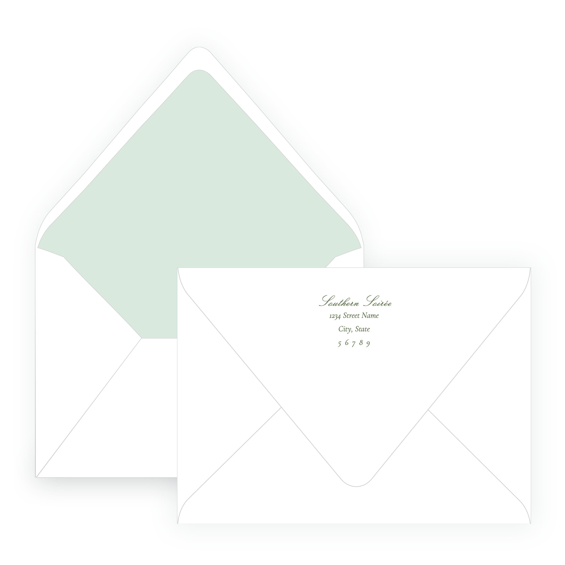 Vintage Green Chinoiserie Wavy Border Invitation