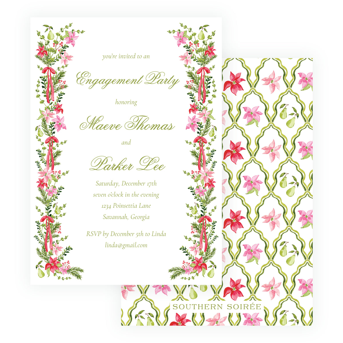 Poinsettia Garden Christmas Engagement Party Invitation