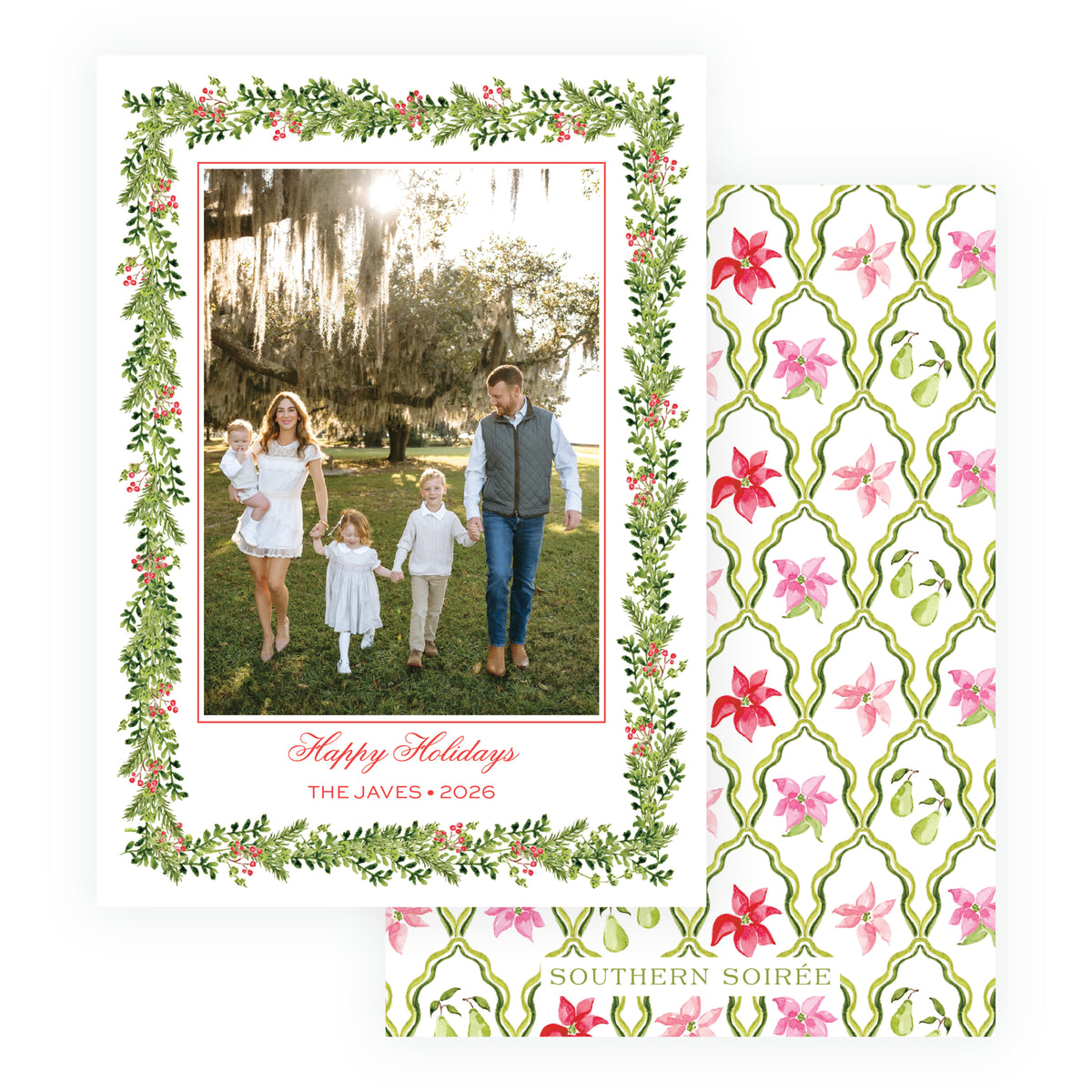 Poinsettia Garden Garland Holiday Photo Card