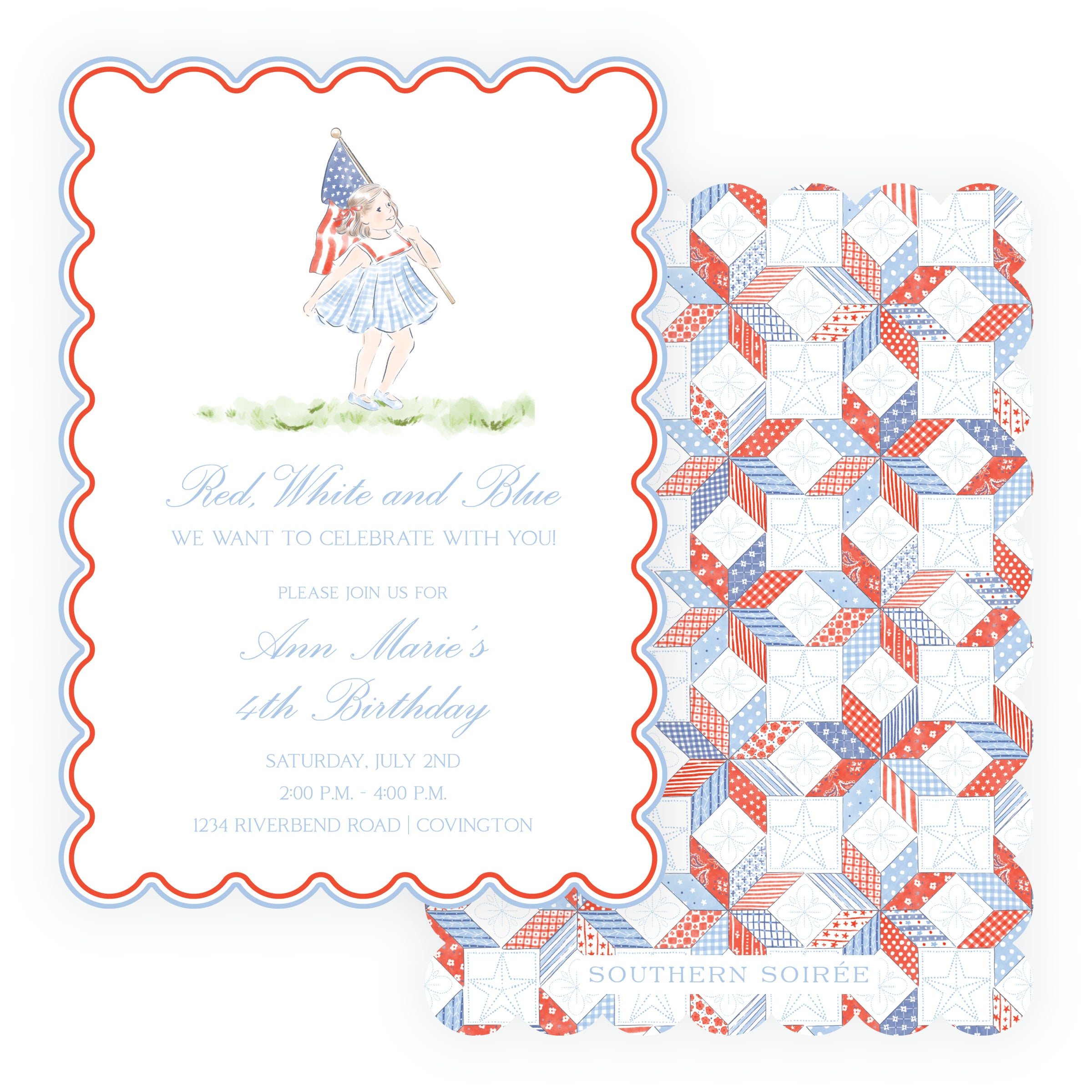 Sweet Liberty Girl Scallop Invitation