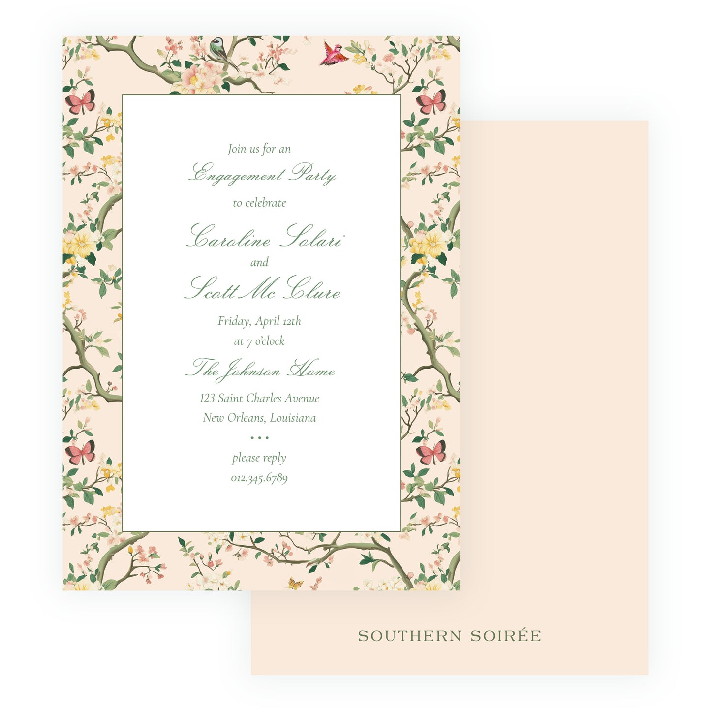 Vintage Chinoiserie Peach Invitation