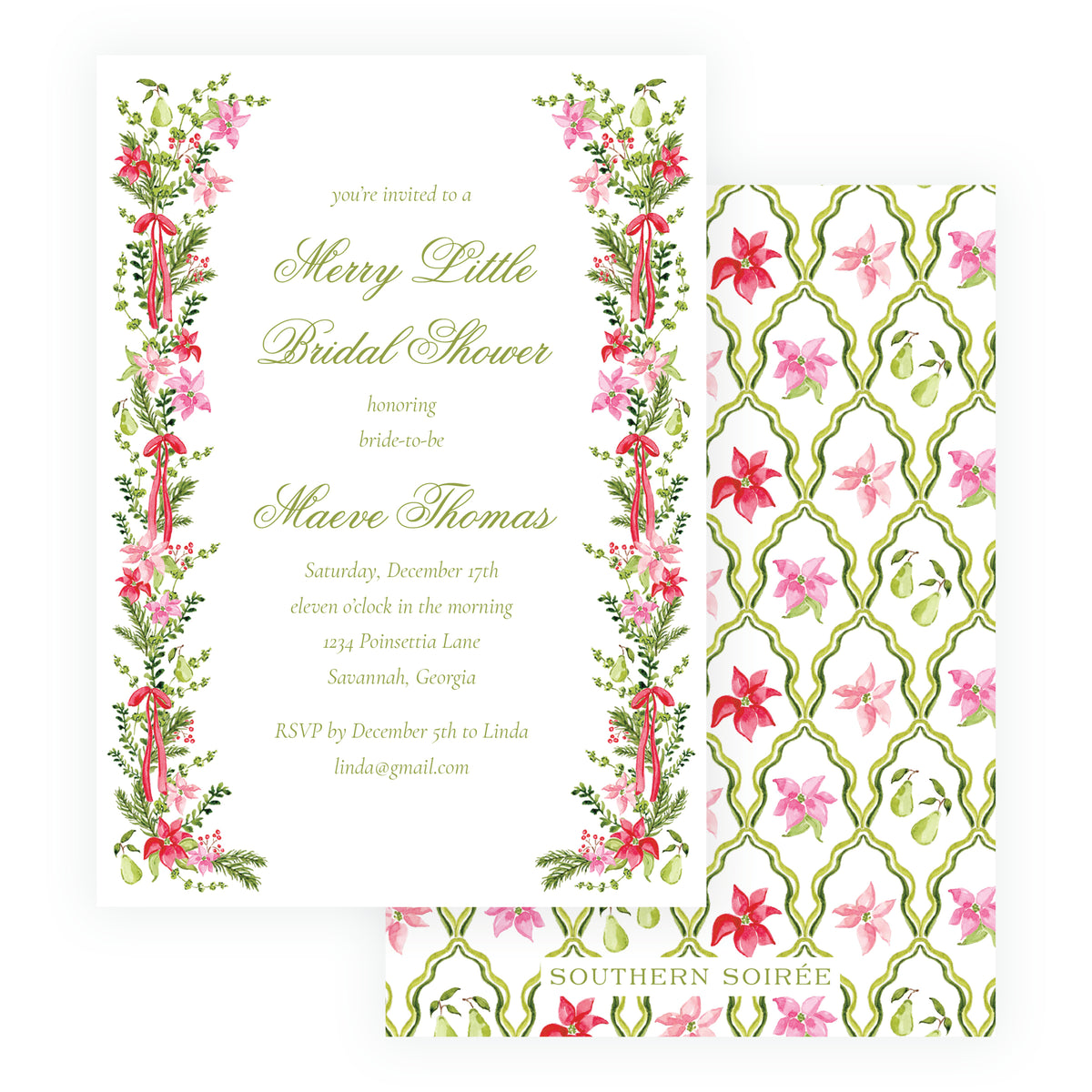 Poinsettia Garden Christmas Bridal Shower Invitation