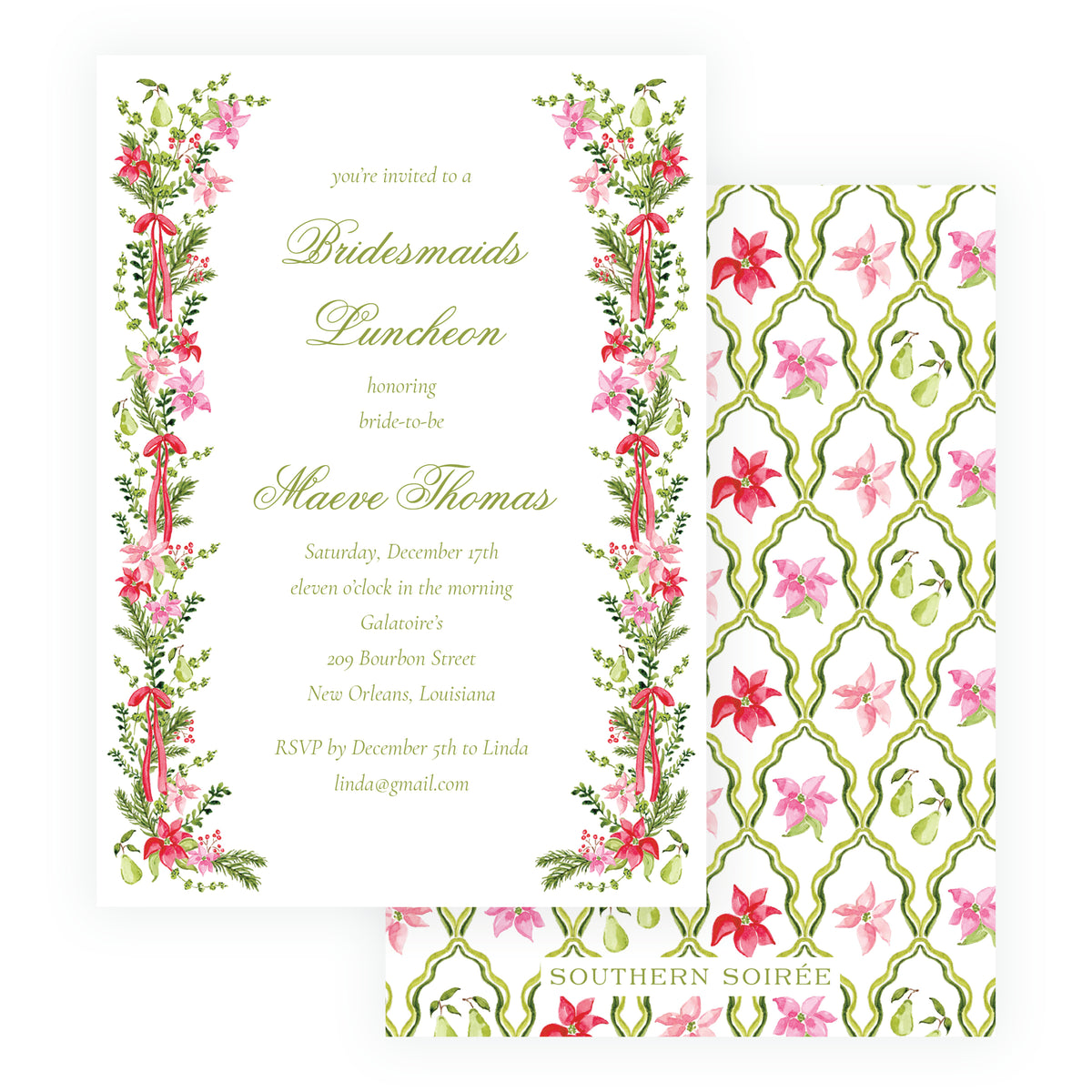 Poinsettia Garden Christmas Luncheon Invitation