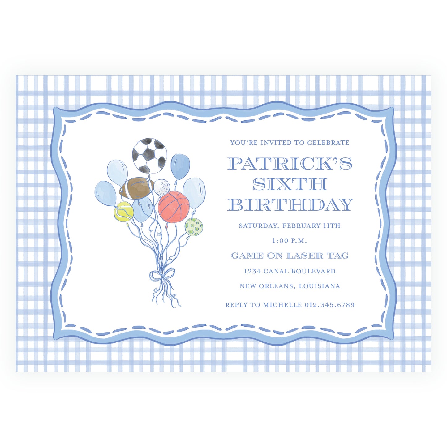 Sport Balloons Gingham Landscape Invitation