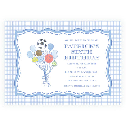 Sport Balloons Gingham Landscape Invitation
